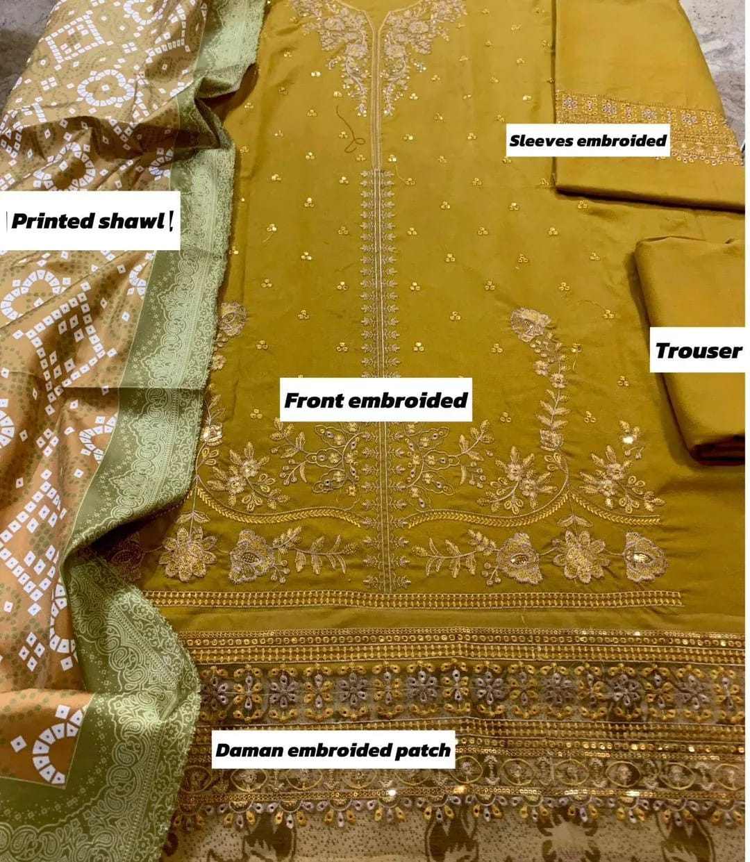 3 Pcs Women Unstitched Embroidered Suit