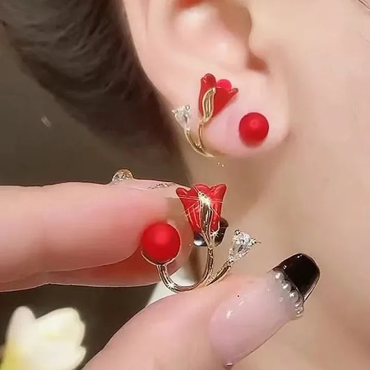 Two in One Flower Earrings Jewelry Gift For Girl