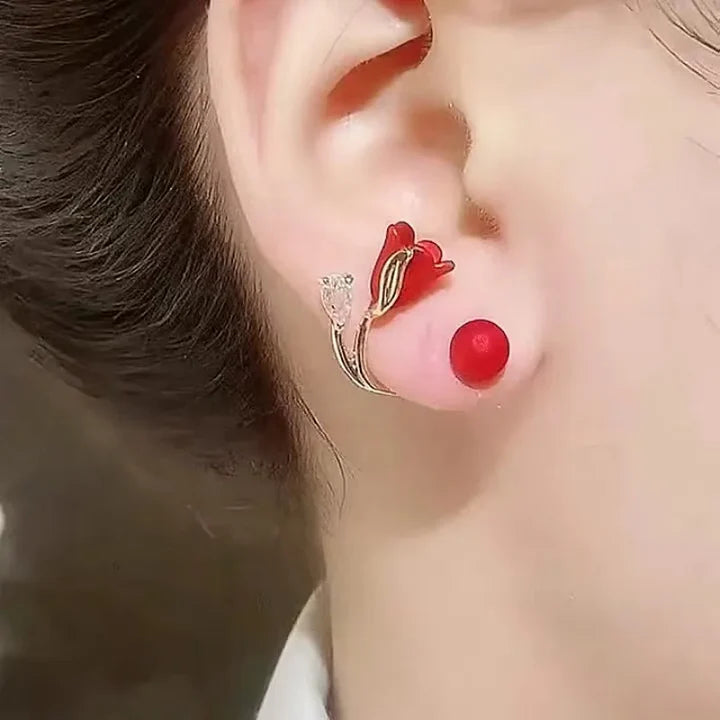 Two in One Flower Earrings Jewelry Gift For Girl