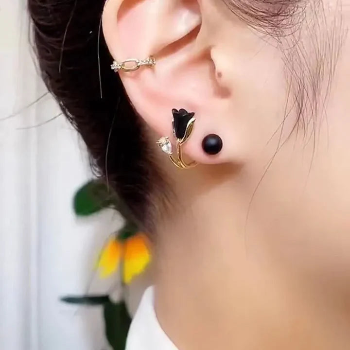 Two in One Flower Earrings Jewelry Gift For Girl